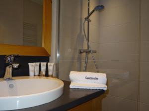 een badkamer met een wastafel en een douche bij Chalet Saint-Martin-de-Belleville, 6 pièces, 12 personnes - FR-1-344-744 in Saint-Martin-de-Belleville