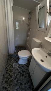 La salle de bains est pourvue de toilettes et d'un lavabo. dans l'établissement Căsuțele Allora, à Murighiol