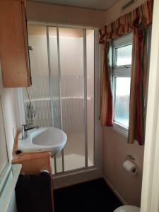 a small bathroom with a sink and a shower at MALLARD in Helming