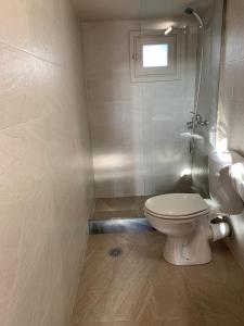 La salle de bains est pourvue d'une douche et de toilettes. dans l'établissement Ikia Wide Wild Summer House, à Kollimpithra