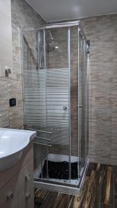 a glass shower in a bathroom with a sink at IL Castelletto in Ortona