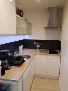 eine Küche mit einer Spüle und einer Arbeitsplatte in der Unterkunft appartement à 300m de la plage in Saint-Georges-de-Didonne