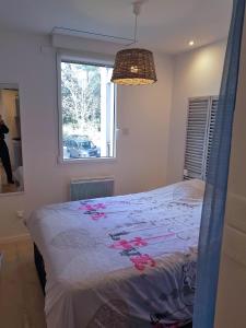 Schlafzimmer mit einem Bett und einem Fenster in der Unterkunft appartement à 300m de la plage in Saint-Georges-de-Didonne