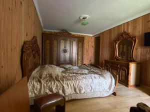 1 dormitorio con cama, tocador y espejo en Guest House Mari en Ureki