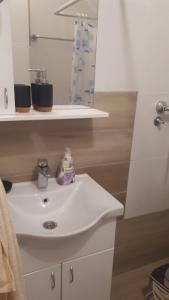 y baño con lavabo blanco y espejo. en Apartman Dunja Banja Vrdnik, en Vrdnik