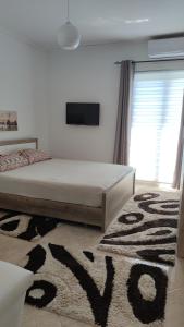 a bedroom with a bed and a large rug at Guest's house ''Lindi&Roni'' in Ulcinj