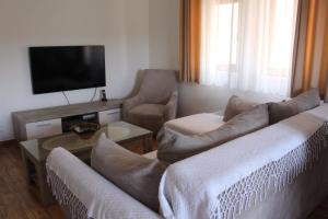 a living room with two couches and a flat screen tv at Jovan Vukovic in Kotor