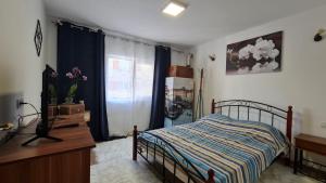 1 dormitorio con 1 cama, vestidor y ventana en Iulia Sulina Deluxe, en Sulina