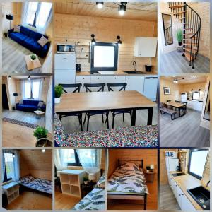 a collage of pictures of a tiny house at DOMKI U STRAŻAKA GĄSKI -MORZE in Gąski