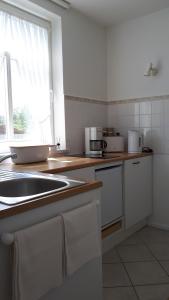 a kitchen with a sink and a counter top at Feriendomizil Annette`s Scholle in Sondershausen