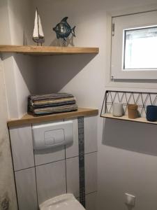 a bathroom with a toilet and a shelf and a window at LE CLOS DE LA VINIERE in Jard-sur-Mer +37 photos