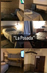 un collage de cuatro fotos de una habitación de hotel en LA POSADA, en Aiguá