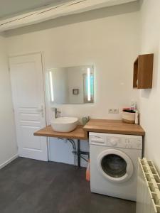 ein Badezimmer mit einem Waschbecken und einer Waschmaschine in der Unterkunft Baketsua in Saint-Pée-sur-Nivelle