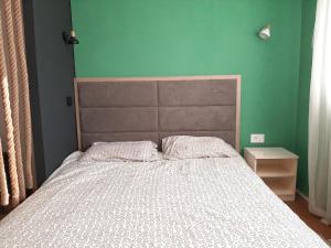 a bed in a bedroom with a green wall at Vuk in Čačak