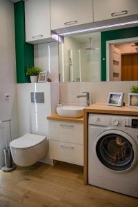 a bathroom with a washing machine and a sink at Apartamenty Tercet, Apartament Sonata in Ustka