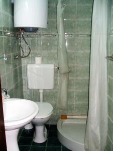 a small bathroom with a toilet and a sink at Zura Apartments in Ohrid