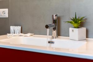 a bathroom sink with a faucet and a plant on it at Superior Beach Aparthotel in Lido di Jesolo