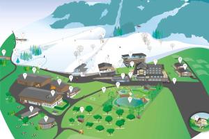 a map of a village with a mountain in the background at Hotel Penzinghof in Oberndorf in Tirol