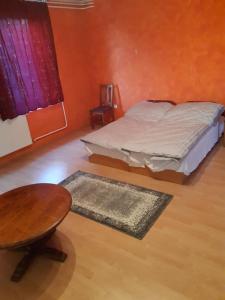 - une chambre avec un lit, une table et une chaise dans l'établissement Gábor Pál 1 Apartman 1 szoba, à Dunaföldvár