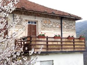 uma casa com vasos de flores numa varanda de madeira em NaturAma em Nasino