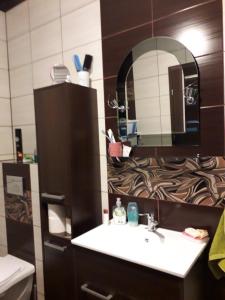 a bathroom with a sink and a mirror at Sloneczny apartament w Giżycku in Giżycko