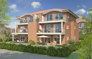 an architectural rendering of a brick apartment building at Fewo Lachmööv Haus Norderney in Hooksiel