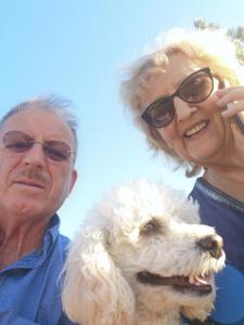 Un uomo e una donna che tengono in mano un cane bianco di ROSEMARIN a Capodistria