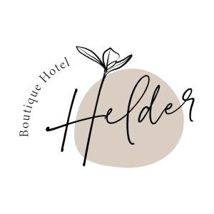 una inscripción de caligrafía escrita a mano hola con una flor aislada en una ilustración de fondo blanco en Boutique Hotel Helder I Kloeg Collection en Renesse