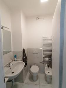 bagno bianco con lavandino e servizi igienici di Casa SoSò a Massa