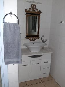 a bathroom with a sink and a mirror at UppaTree Cottage in Benoni