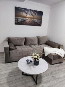 a living room with a couch and a table at Lago d'argento sobe in Veliko Gradište