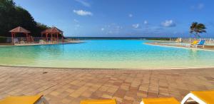 a large swimming pool with blue water and chairs at Cactus Anse Des Rochers in Saint-François