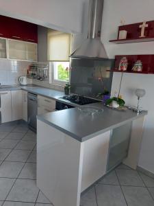 a kitchen with a white counter top in a kitchen at LARA & VITO in Metajna