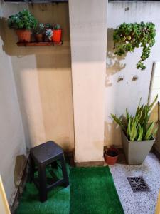 a small room with a green rug and a stool at Studio 7 - Hospital Italiano in Buenos Aires