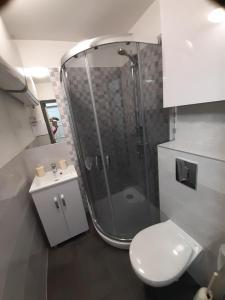 A bathroom at Vízparti gyermekbarát teljesen felújított Apartman, őrzött, saját strand, parkoló, étterem
