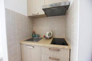 a small kitchen with a sink and a stove at House Star in Petrovac na Moru