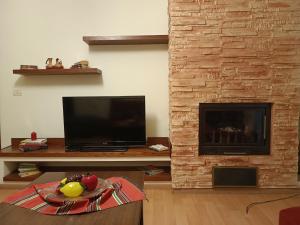 uma sala de estar com lareira e televisão em Tirana's Hidden Wonder em Tirana