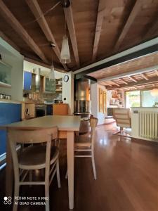 uma cozinha e sala de jantar com mesa e cadeiras em CAREGGI GARDEN APARTMENT em Florença