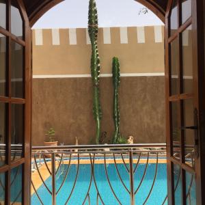 een zwembad met twee cactussen in een gebouw bij Riad AL MAASSRA 