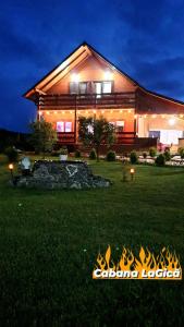 a large house with lights on the front of it at Cabana LaGică in Beclean