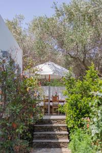 a table and an umbrella in a garden at Small Paradise in Andros