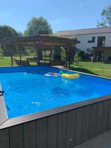 - une piscine avec deux bateaux gonflables dans l'établissement Cedar Crest, à Râșnov