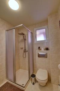 a bathroom with a shower and a toilet at Mar de Horizonte in Costa Calma