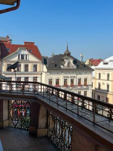 a bridge over a city with buildings in the background at Apartamenty Rynek 7 in Cieszyn