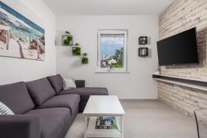 a living room with a couch and a flat screen tv at Apartments Vila Belvedere in Rijeka