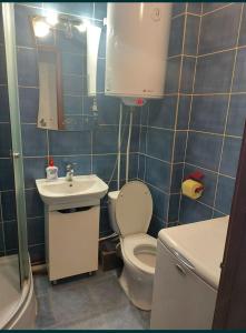 un piccolo bagno con servizi igienici e lavandino di Апартаменти Іва з окремими кімнатами в самому центрі a Dnipro