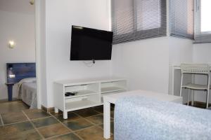 Televízia a/alebo spoločenská miestnosť v ubytovaní Hotel Mirablau