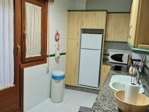 a kitchen with a white refrigerator and a sink at Fonte Zeta in Baiona