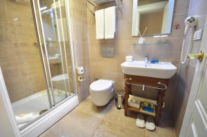 a bathroom with a toilet and a sink and a shower at Neorion Hotel - Special Class in Istanbul