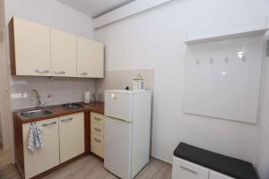 a kitchen with a white refrigerator and a sink at Apartment Silo 22 in Šilo